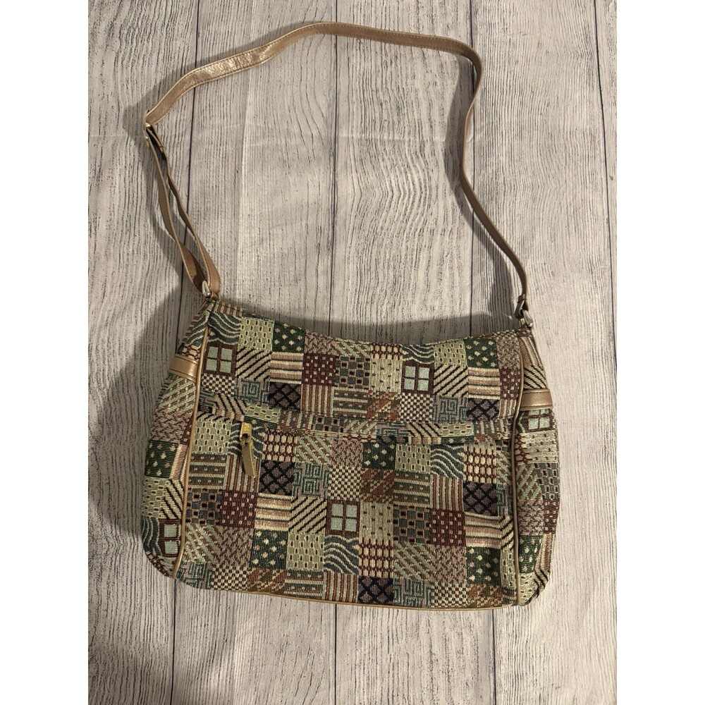 SAS Patchwork Tapestry Shoulder Bag Boho Cottagecore Metallic Gold Vintage